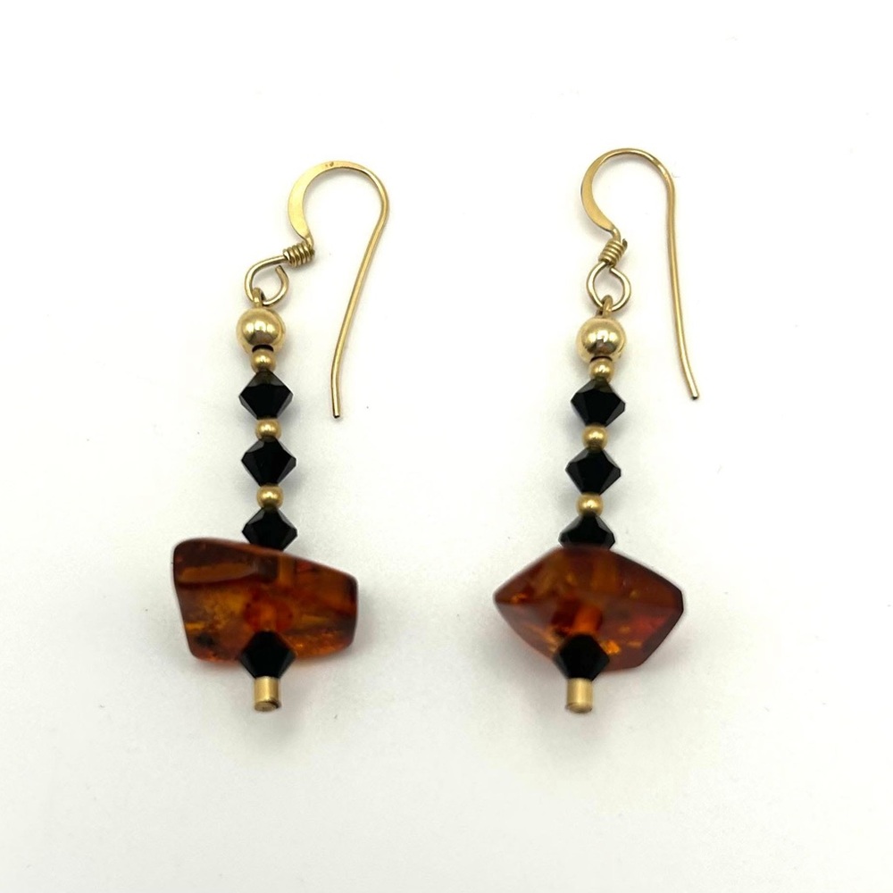 Elegant Amber and Black Dangle Earrings